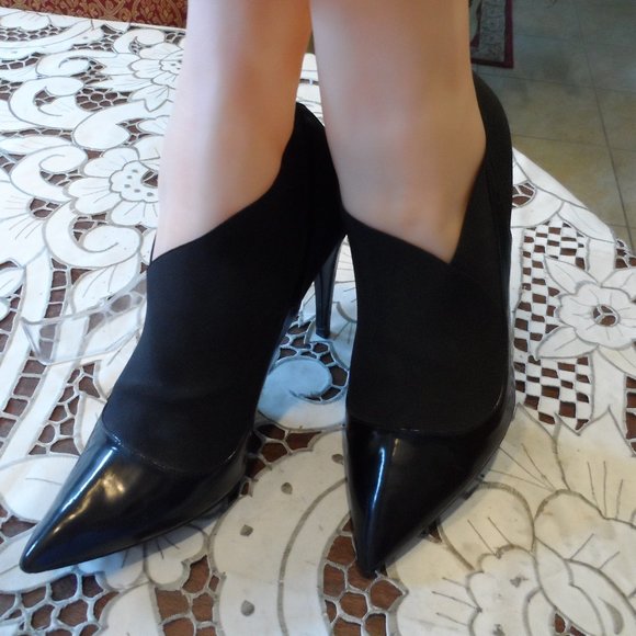 Christian Dior Patent Leather Grosgrain Trim Sock Ankle Boots Size 39.5B - Picture 1 of 16
